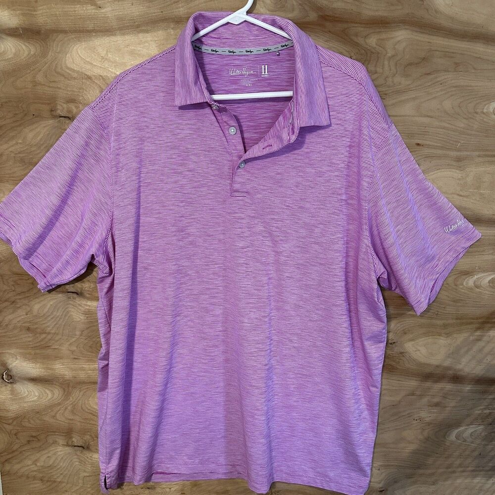 Walter Hagen Mens Short Sleeve Shirt XXL Golf Athletic Polo Shirt Stripe Stretch